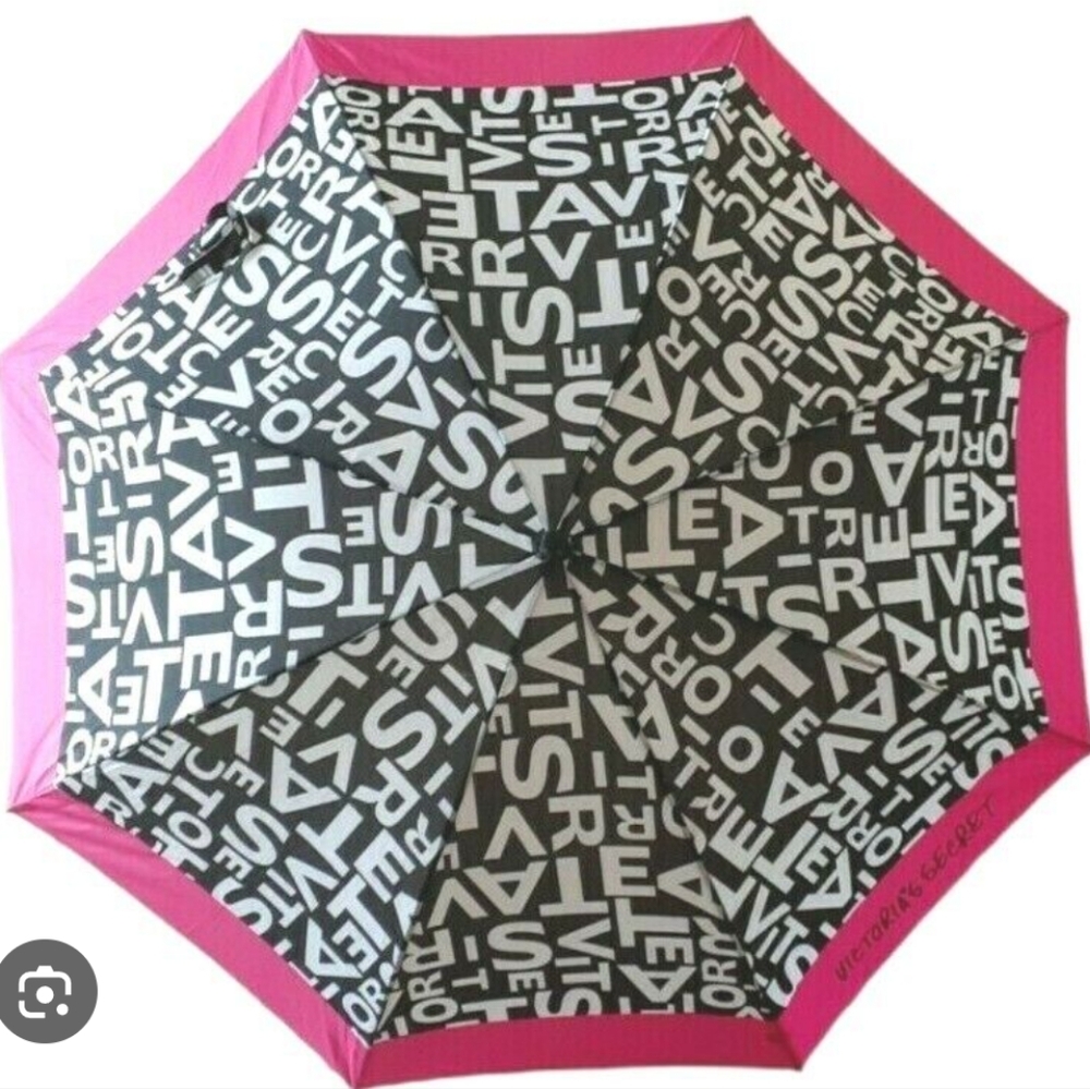 2012 Victoria's Secret Umbrella NWT Limited Edition Graffiti black white pink